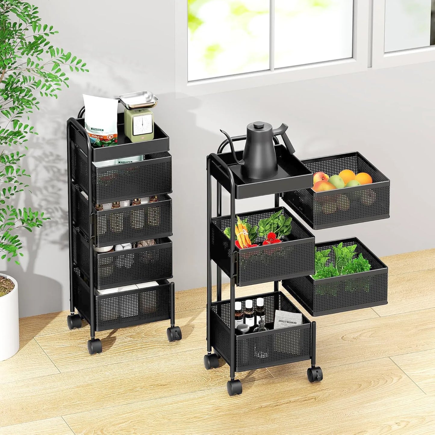 【360°回転】キッチンワゴン キャスター付き 4段 SH65W