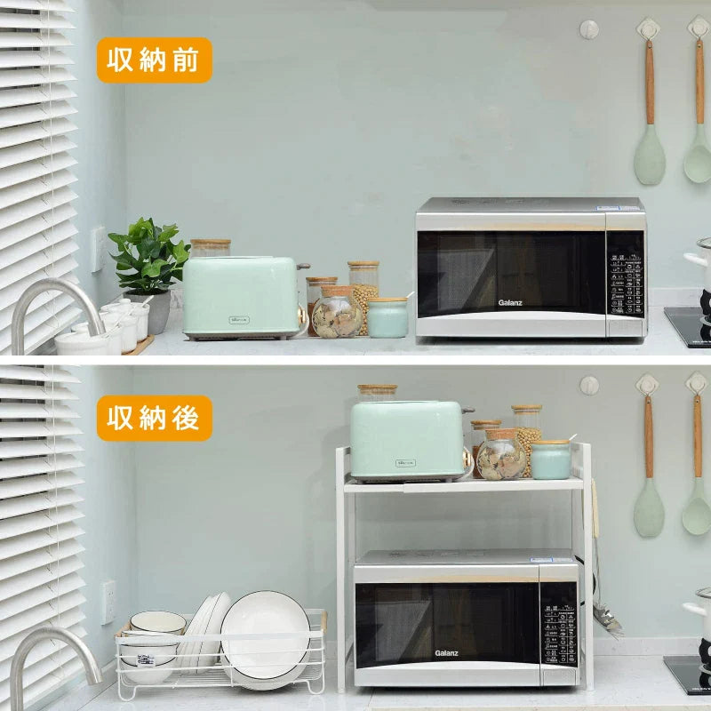 【大型レンジ対応】レンジ上ラック/レンジ置き台 伸縮式 幅39~62cm 棚板高さ調節可 SH06B