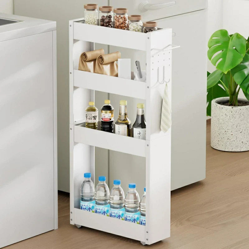 隙間収納　幅13cm スリムストレージ　キャスター付き　4段（ホワイト）SR02W