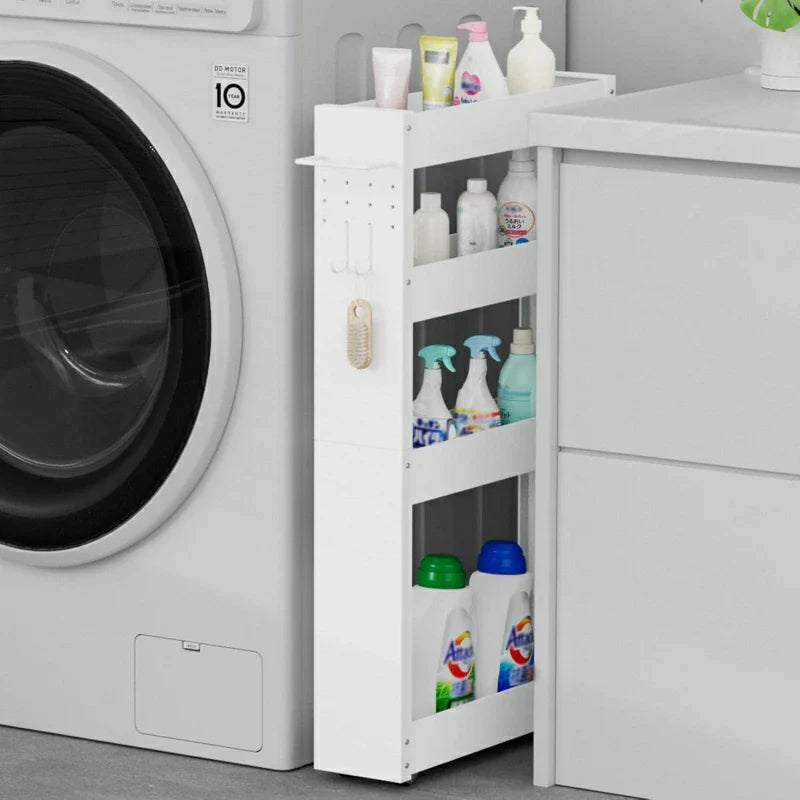 隙間収納　幅13cm スリムストレージ　キャスター付き　4段（ホワイト）SR02W