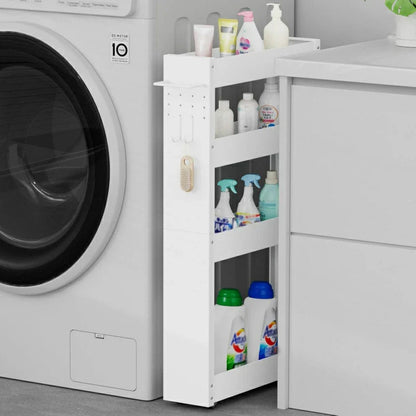 隙間収納　幅13cm スリムストレージ　キャスター付き　4段（ホワイト）SR02W