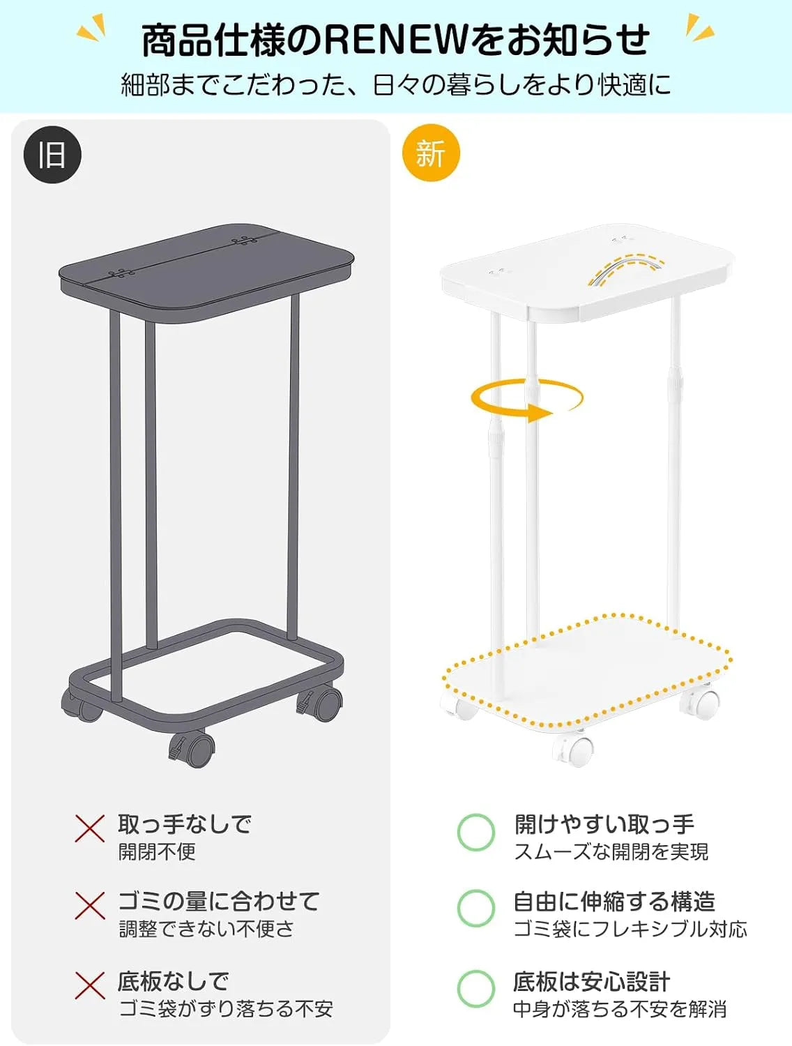 【底板付き】横開きゴミ袋ホルダー・高さ調整可　SH68W