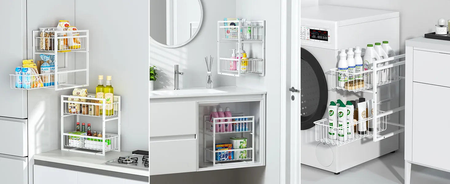 【耐荷重40kg・2Way置き】マグネット 収納 2段 引き出しラック 冷蔵庫サイドラック MS05W