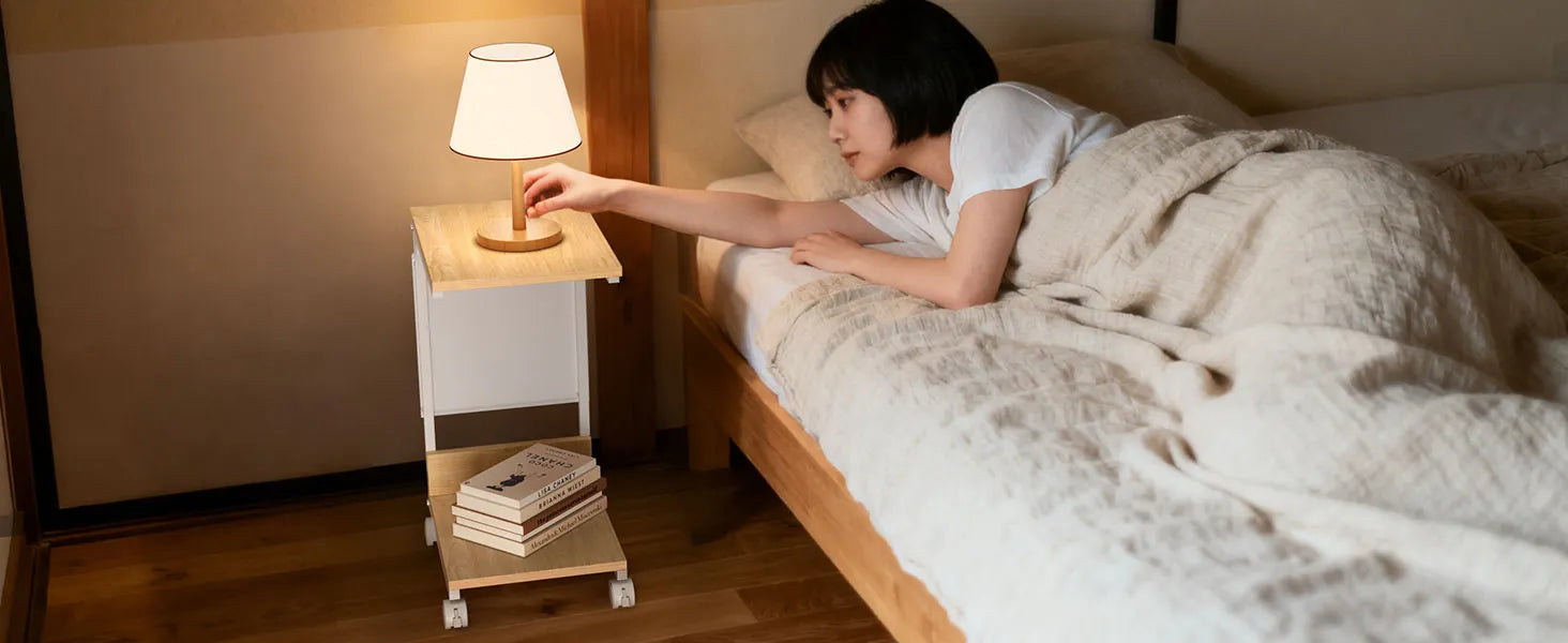 【収納袋付き】サイドテーブル ナイトテーブル｜キャスター・アジャスター付き　SH56W