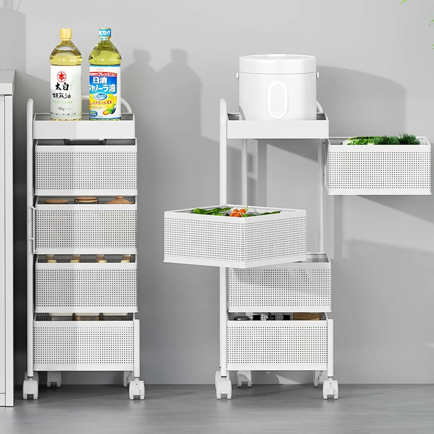 【360°回転】キッチンワゴン キャスター付き 4段 SH65W