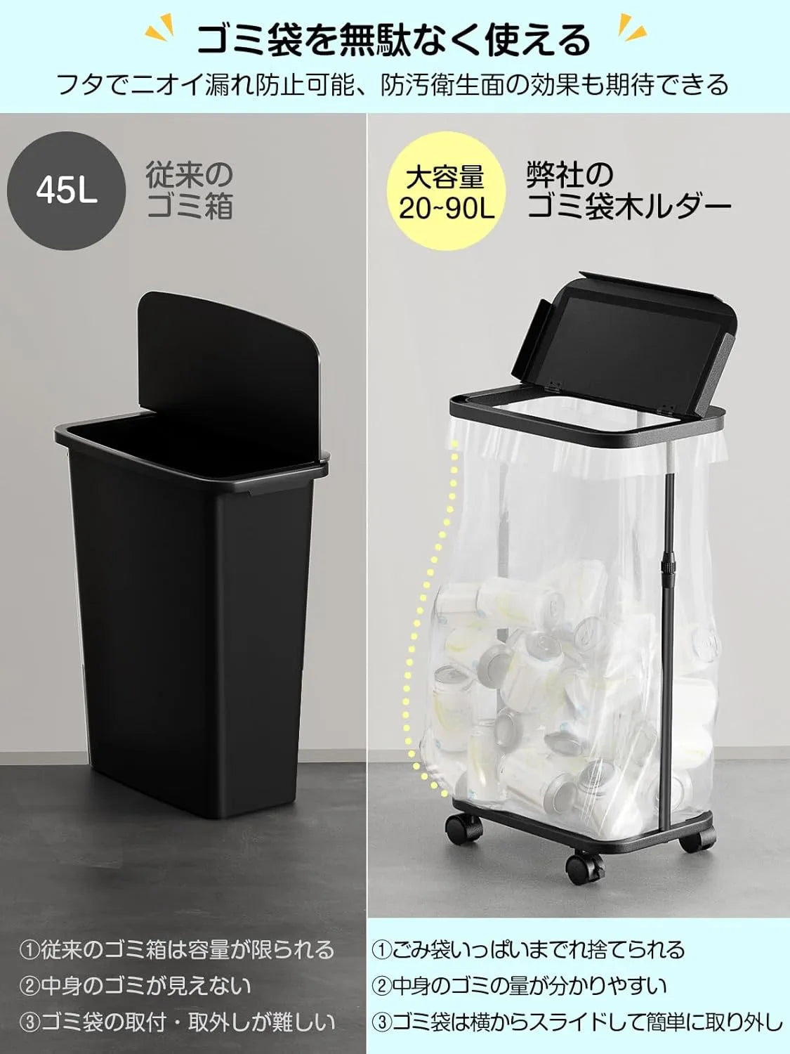 【90L対応】大容量の横開きゴミ袋ホルダー ふた付き　SH40W