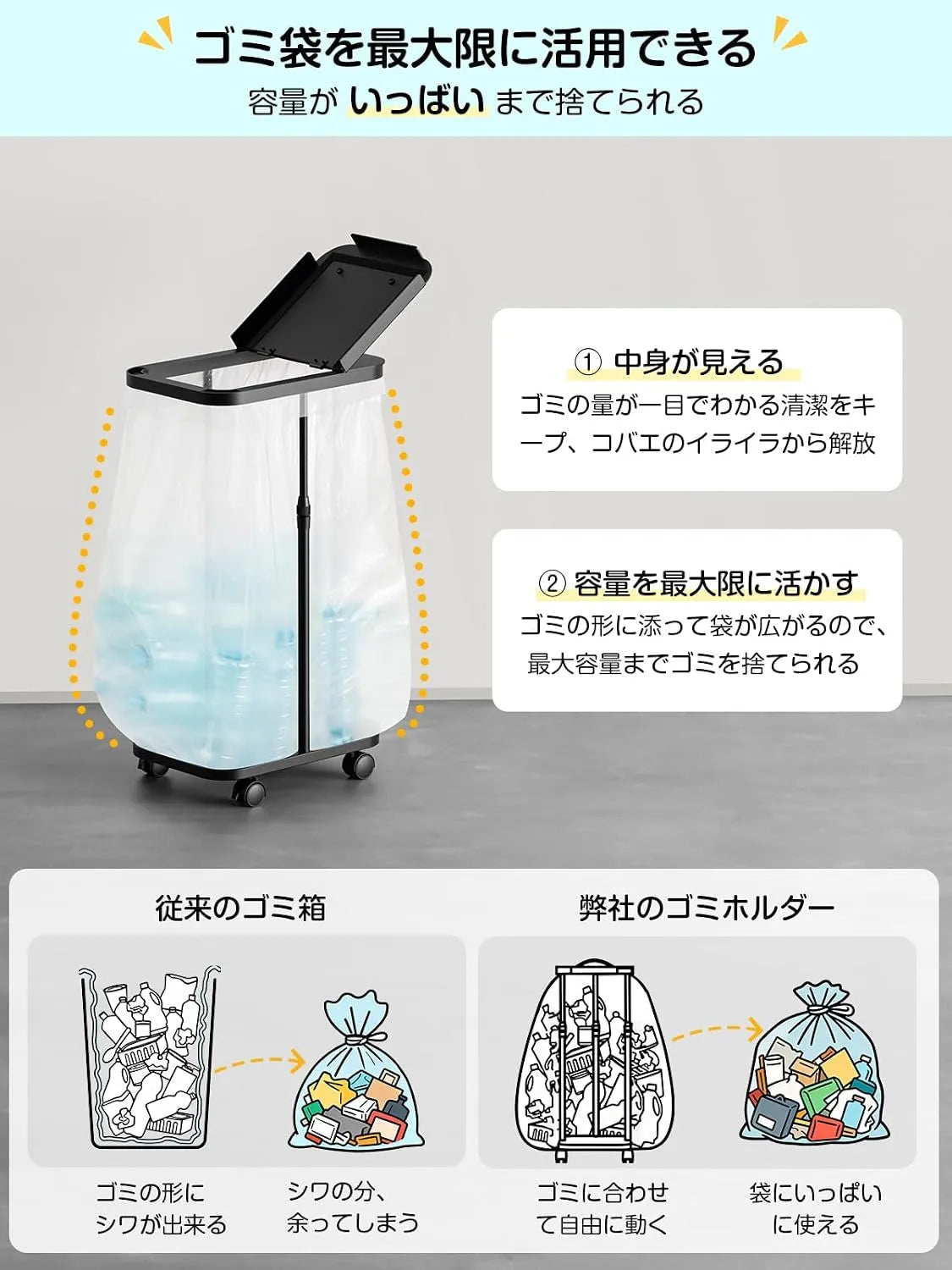 【底板付き】縦開きゴミ袋ホルダー・高さ調整可 SH67W