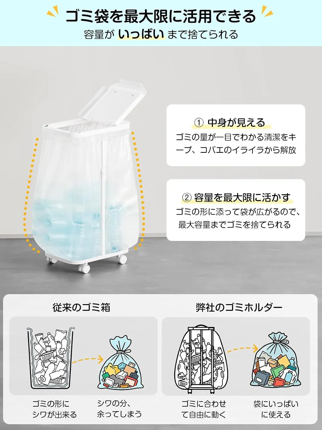 【底板付き】縦開きゴミ袋ホルダー・高さ調整可 SH67W