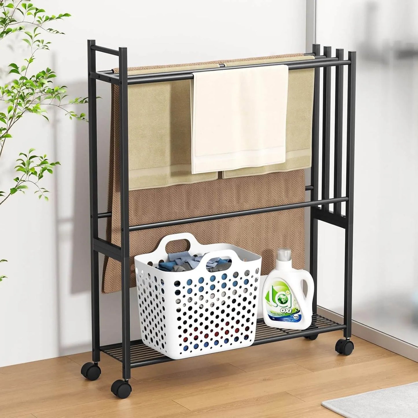 タオルスタンド 物干しラック 置き型 キャスター付き 2色　SH51W