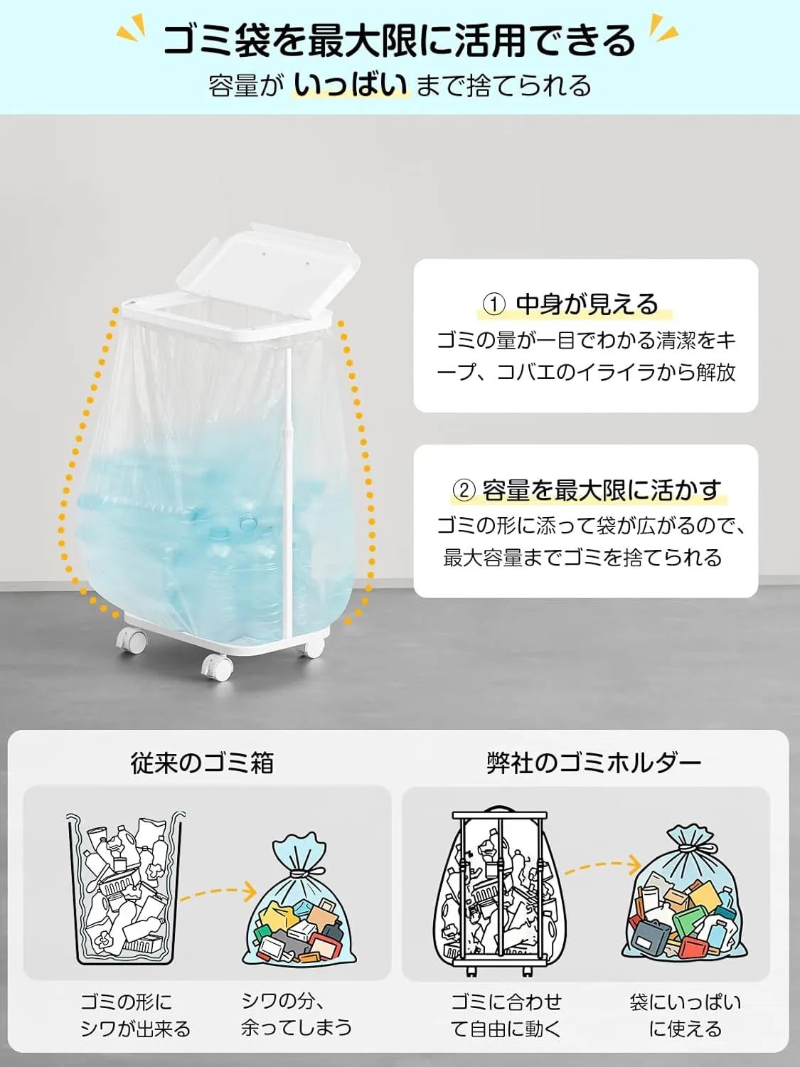 【底板付き】横開きゴミ袋ホルダー・高さ調整可　SH68W