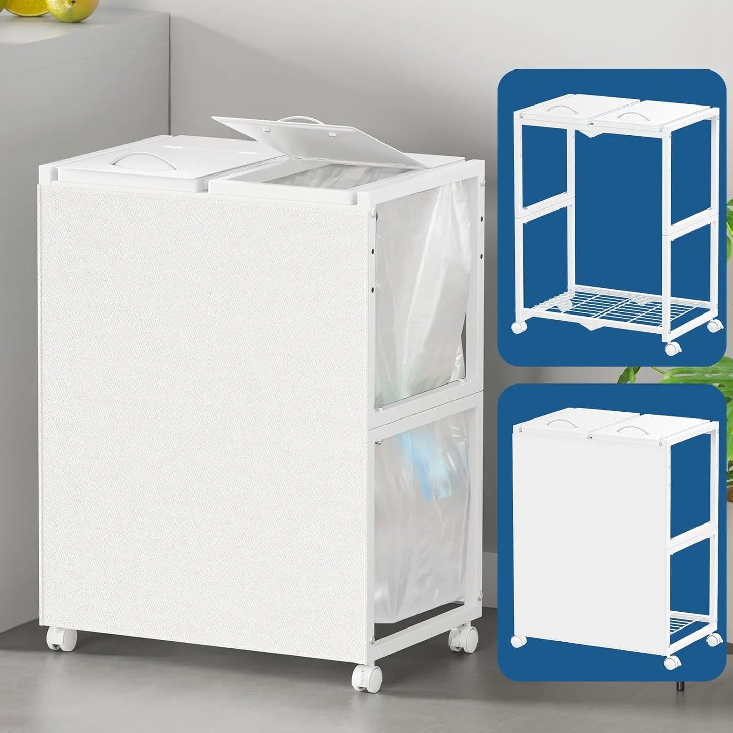 [マグネット式目隠し]2分別×45L ふた付き 10L～55L ゴミ箱ホルダー　SH55W