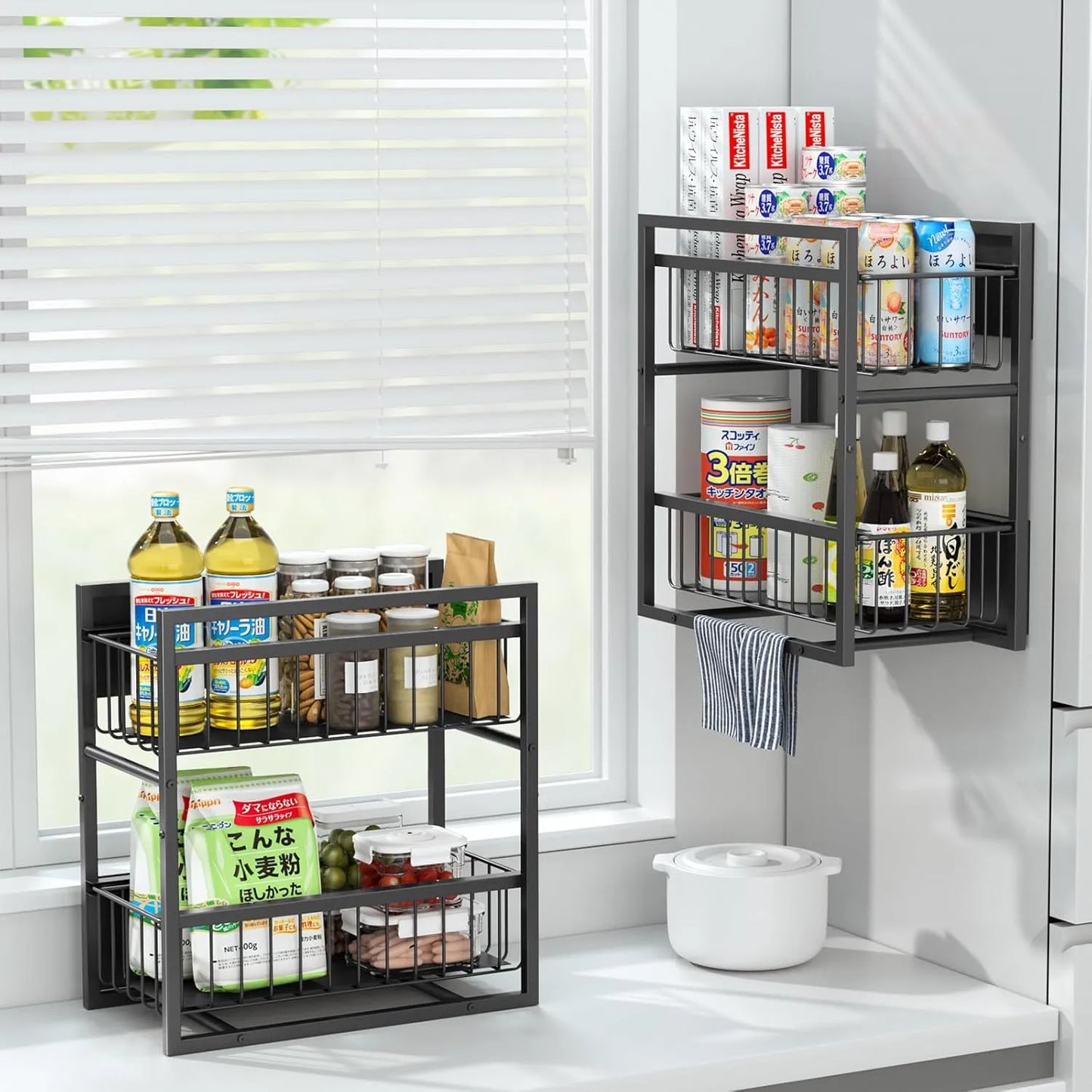 【耐荷重40kg・2Way置き】マグネット 収納 2段 引き出しラック 冷蔵庫サイドラック MS05W