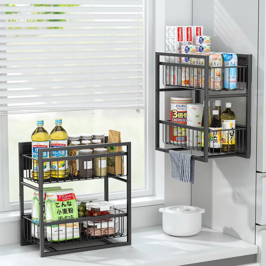 【耐荷重40kg・2Way置き】マグネット 収納 2段 引き出しラック 冷蔵庫サイドラック MS05W