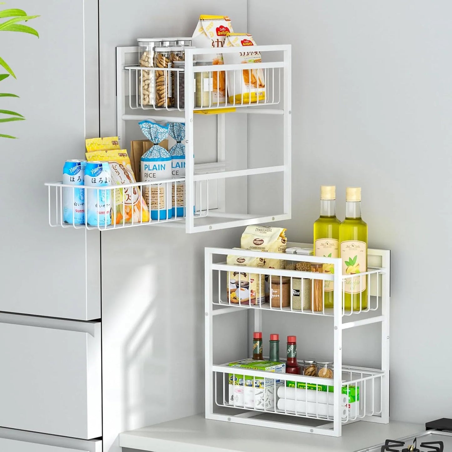 【耐荷重40kg・2Way置き】マグネット 収納 2段 引き出しラック 冷蔵庫サイドラック MS05W