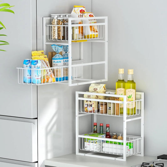 【耐荷重40kg・2Way置き】マグネット 収納 2段 引き出しラック 冷蔵庫サイドラック MS05W