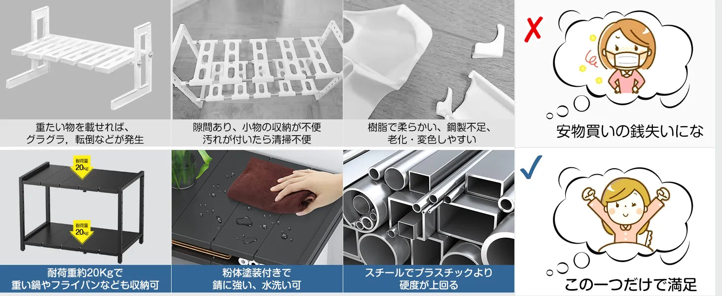 【高さ調整・横幅伸縮40～70cm】シンク下収納ラック 洗面台下 収納 2段　SH45W