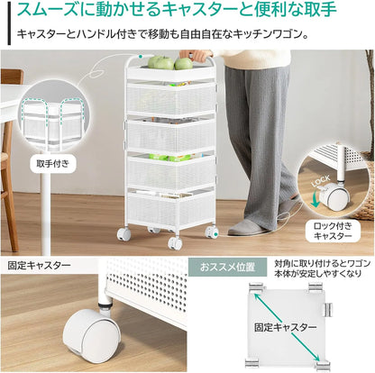 【360°回転】キッチンワゴン キャスター付き 4段 SH65W