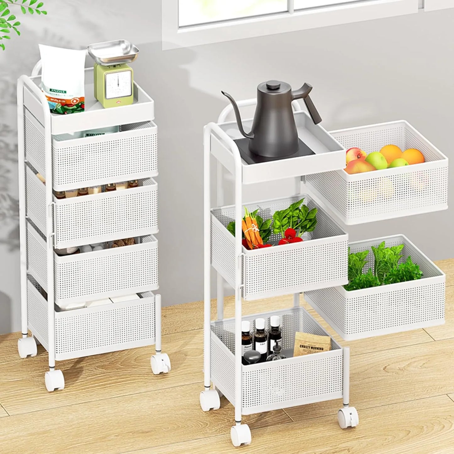 【360°回転】キッチンワゴン キャスター付き 4段 SH65W