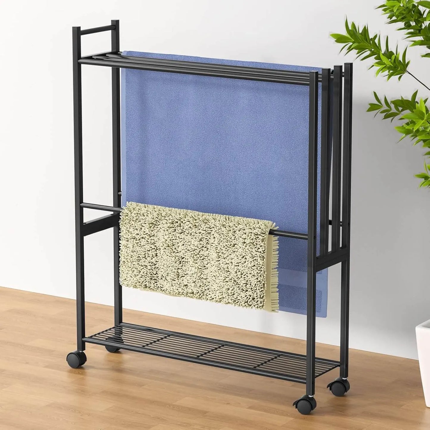 タオルスタンド 物干しラック 置き型 キャスター付き 2色　SH51W