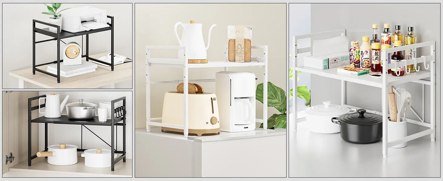 レンジ上ラック/レンジ置き台 伸縮式 幅36~65cm 棚板高さ調節可  SH06W