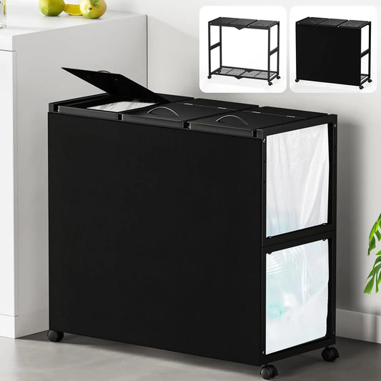 [マグネット式目隠し]３分別×45L ふた付き 10L～55L ゴミ箱ホルダー　SH69W