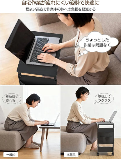 【収納袋付き】サイドテーブル ナイトテーブル｜キャスター・アジャスター付き　SH56W