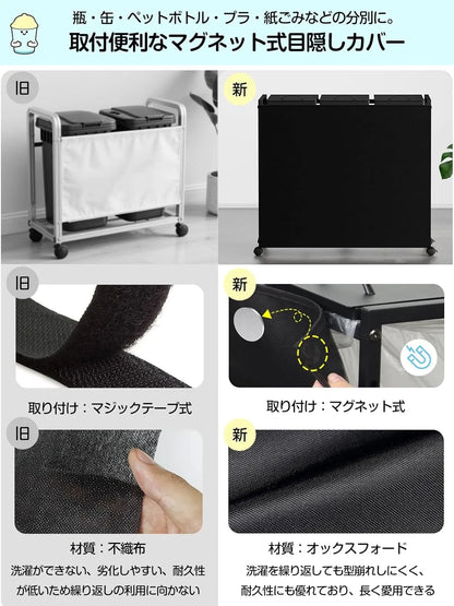 [マグネット式目隠し]３分別×45L ふた付き 10L～55L ゴミ箱ホルダー　SH69W