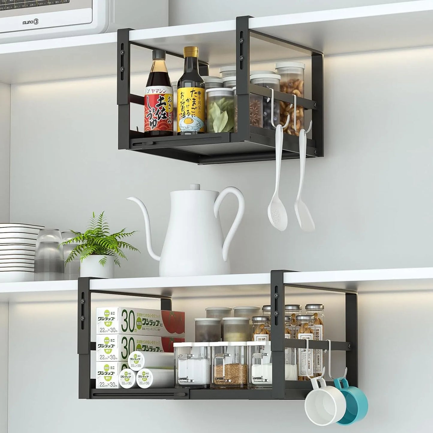 戸棚下吊り下げラック 横幅伸縮 W24～40×D26×H19～23cm  キッチン US01W