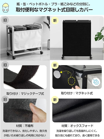 [マグネット式目隠し]2分別×45L ふた付き 10L～55L ゴミ箱ホルダー　SH55W