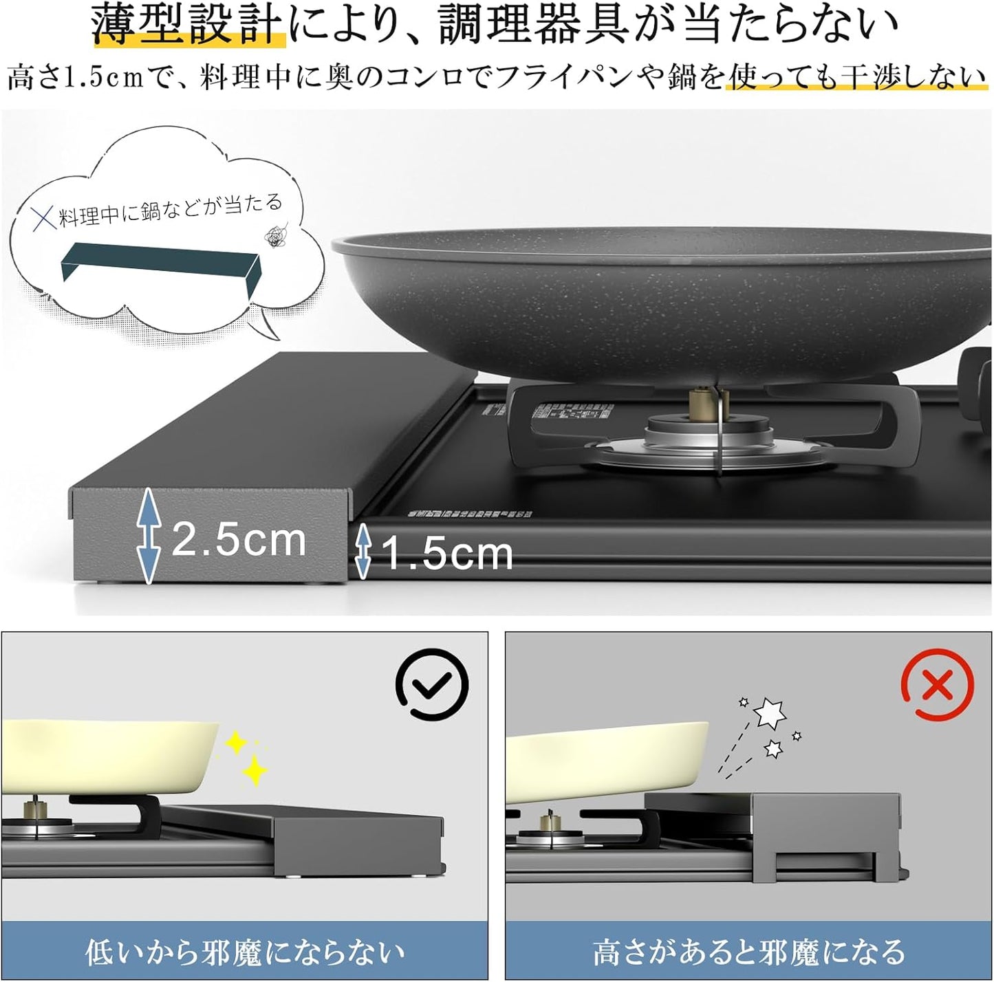 排気口カバー 60cm フラット コンロカバー 薄型  IH対応 ガスコンロ対応 SH57B