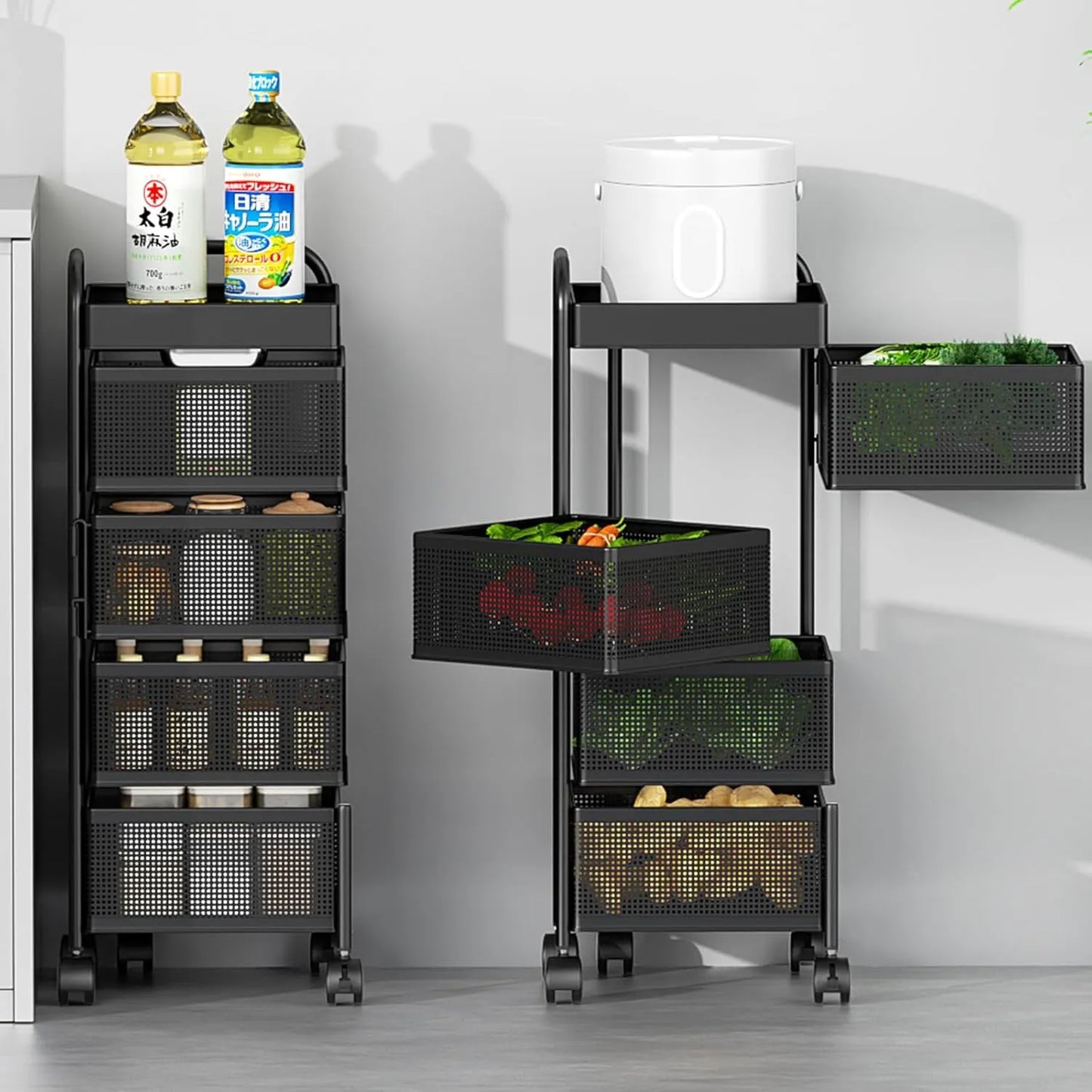 【360°回転】キッチンワゴン キャスター付き 4段 SH65W