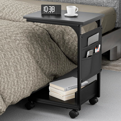 【収納袋付き】サイドテーブル ナイトテーブル｜キャスター・アジャスター付き　SH56W