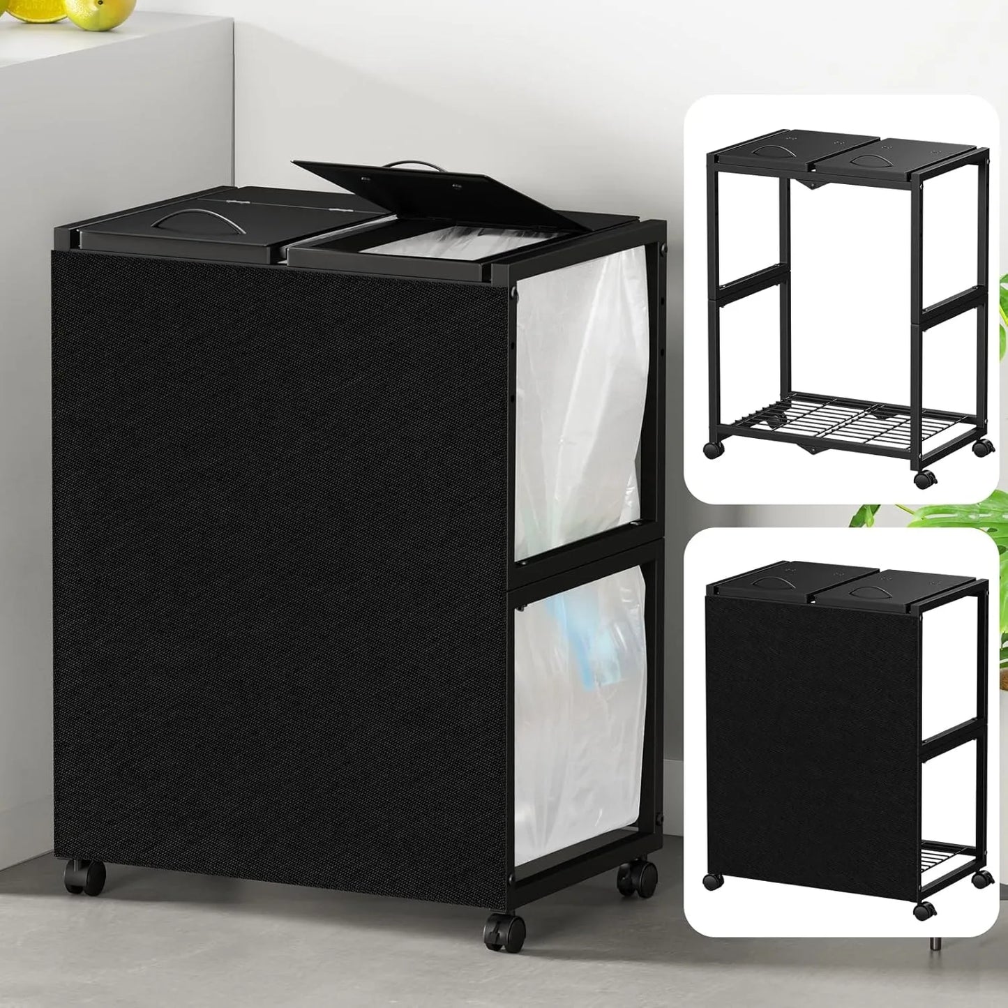 [マグネット式目隠し]2分別×45L ふた付き 10L～55L ゴミ箱ホルダー　SH55W