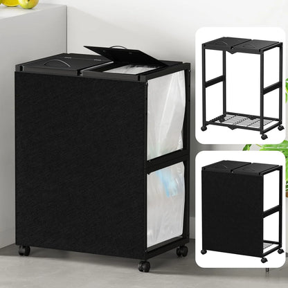 [マグネット式目隠し]2分別×45L ふた付き 10L～55L ゴミ箱ホルダー　SH55W