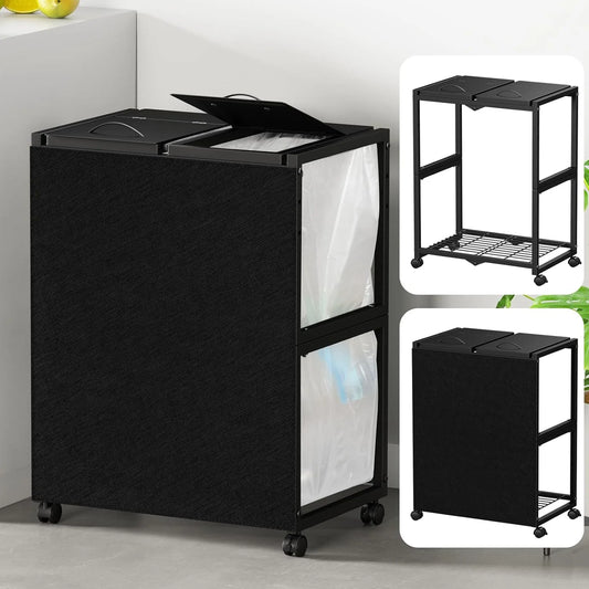 [マグネット式目隠し]2分別×45L ふた付き 10L～55L ゴミ箱ホルダー　SH55W