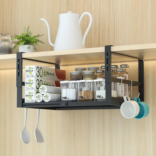 戸棚下吊り下げラック 横幅伸縮 W24～40×D26×H19～23cm  キッチン US01W