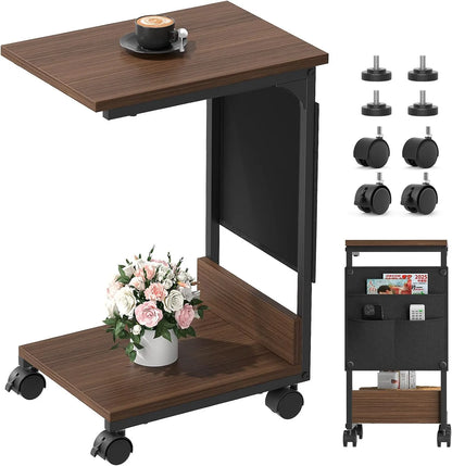 【収納袋付き】サイドテーブル ナイトテーブル｜キャスター・アジャスター付き　SH56W