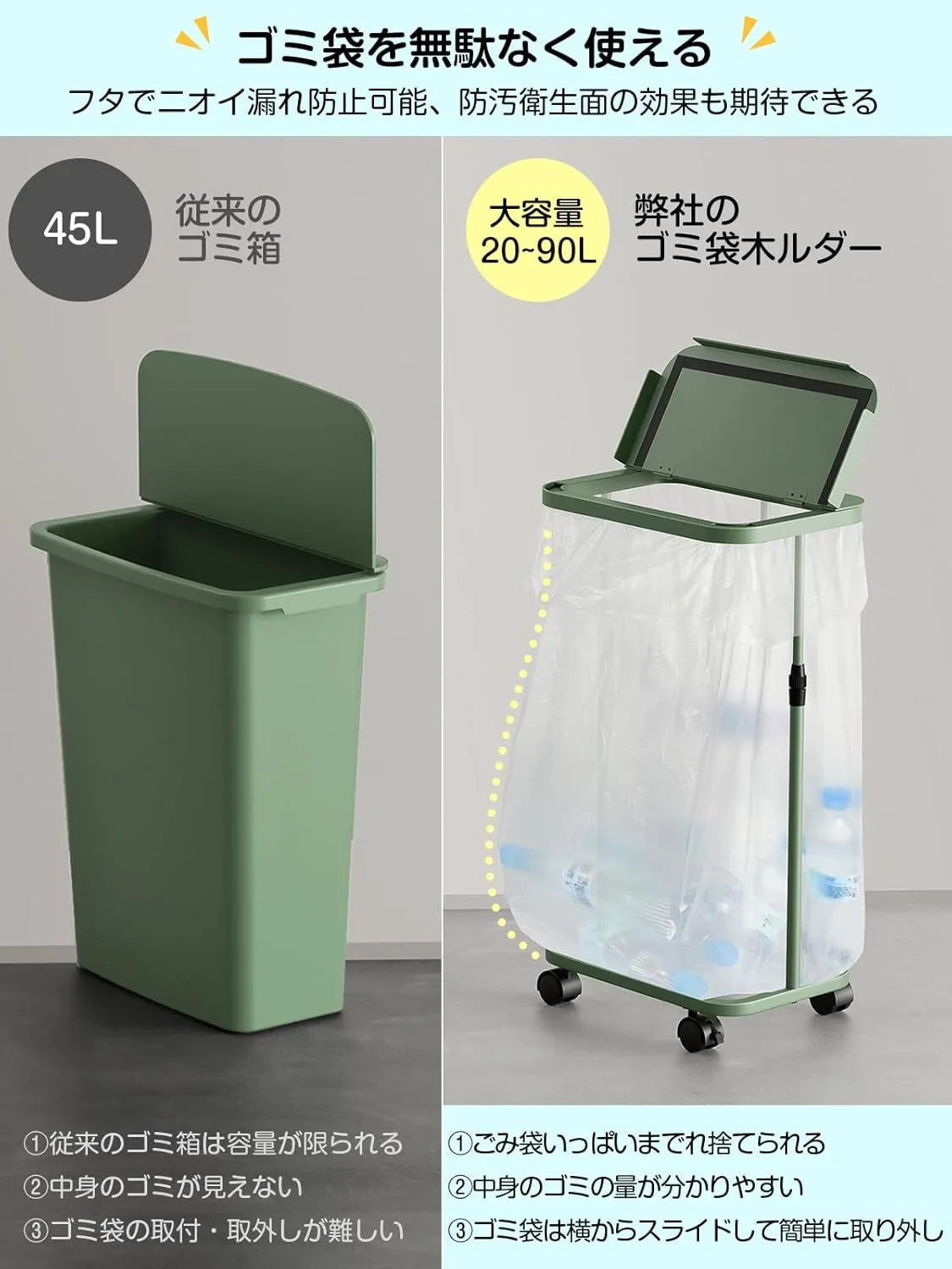 【90L対応】大容量の横開きゴミ袋ホルダー ふた付き　SH40W