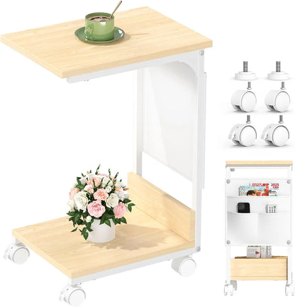 【収納袋付き】サイドテーブル ナイトテーブル｜キャスター・アジャスター付き　SH56W