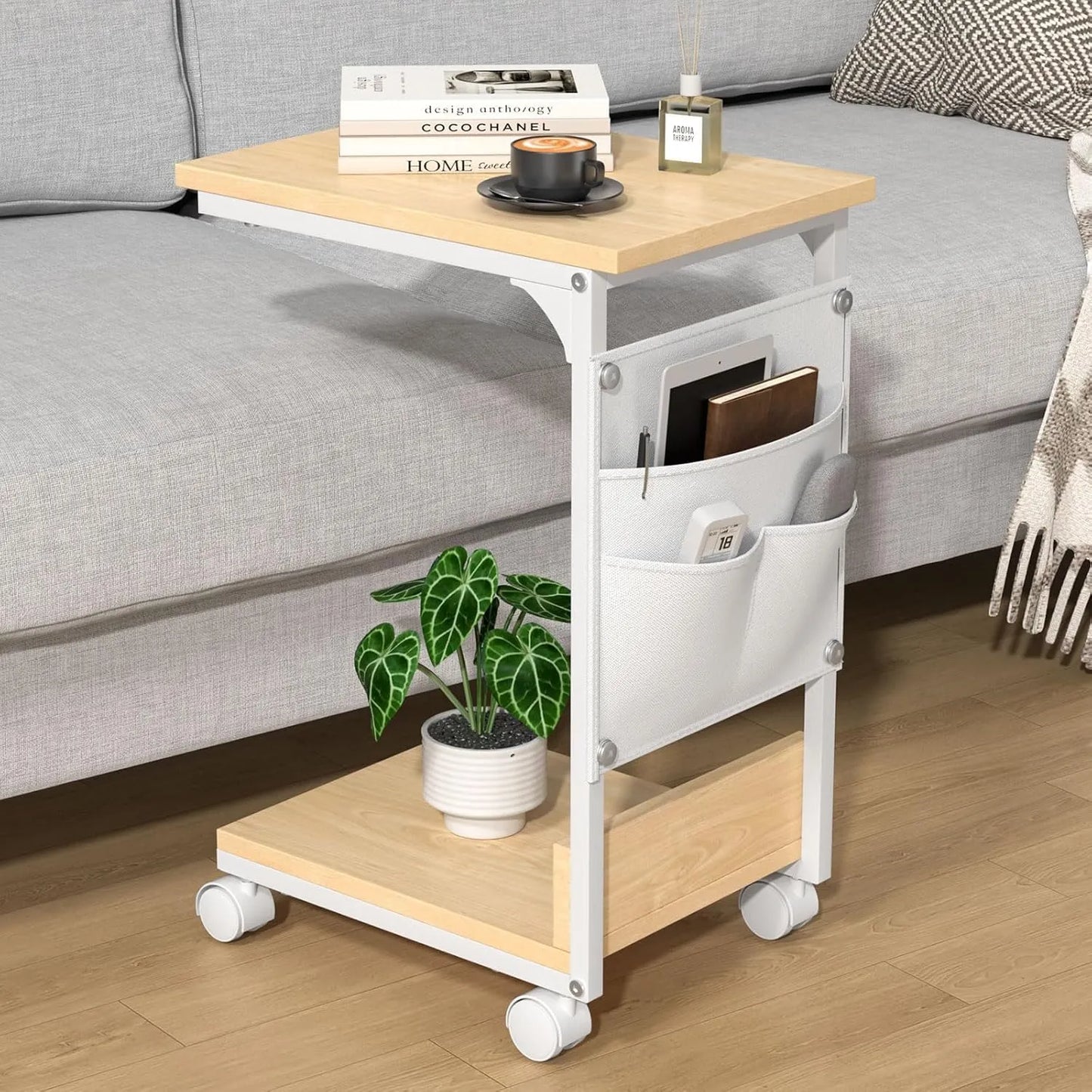 【収納袋付き】サイドテーブル ナイトテーブル｜キャスター・アジャスター付き　SH56W