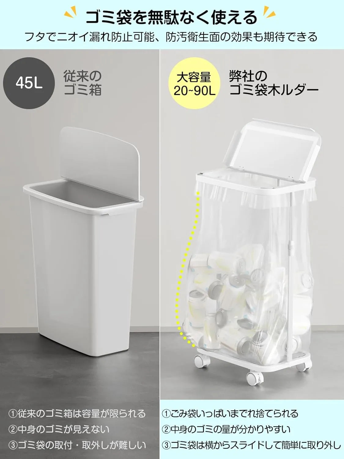 【90L対応】大容量の横開きゴミ袋ホルダー ふた付き　SH40W