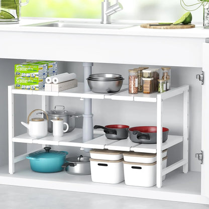 【高さ調整・横幅伸縮40～70cm】シンク下収納ラック 洗面台下 収納 2段　SH45W