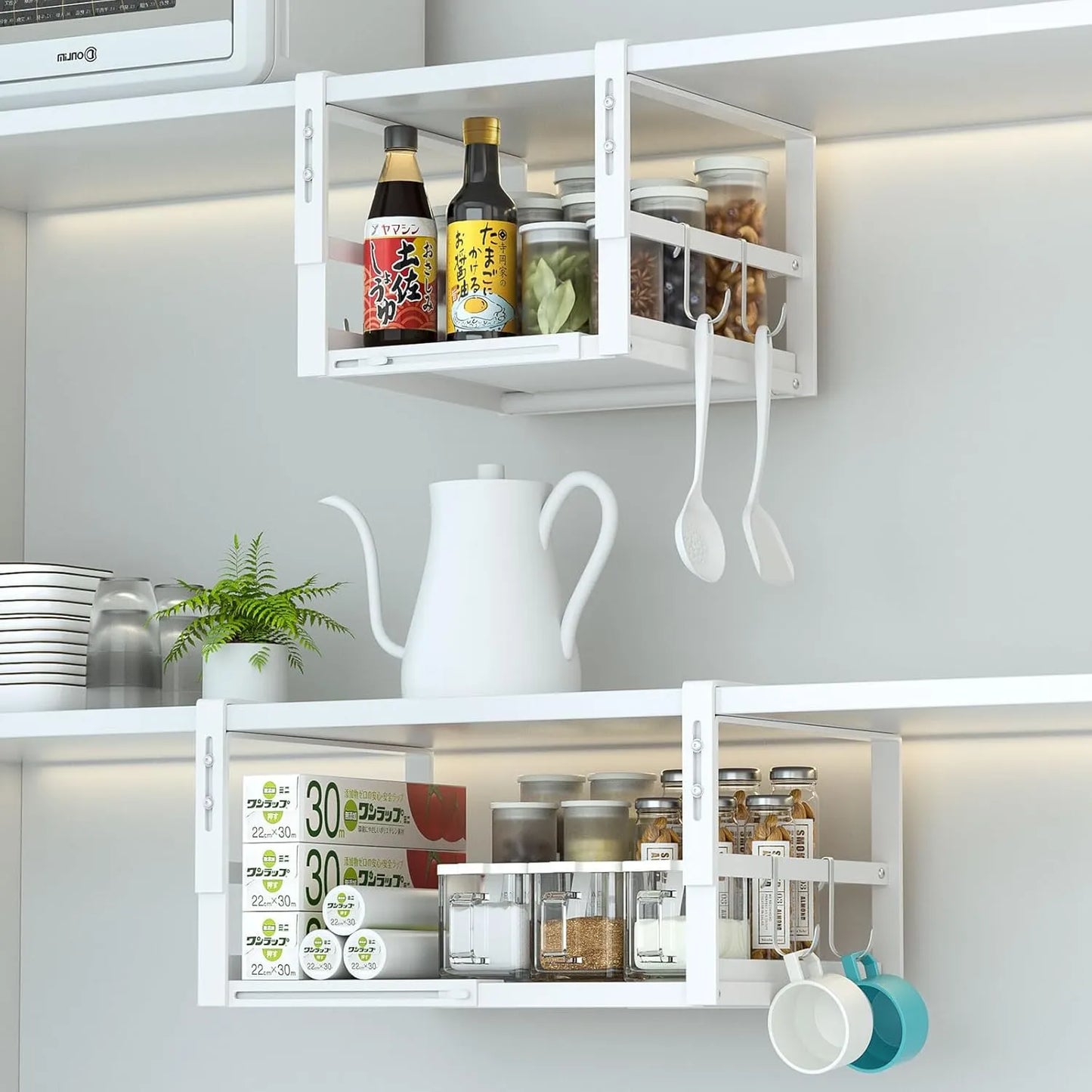 戸棚下吊り下げラック 横幅伸縮 W24～40×D26×H19～23cm  キッチン US01W