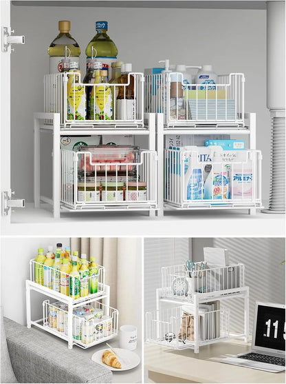 シンク下収納 スライドラック 棚2段 幅27 引き出し 調味料収納ラック 台所収納 大容量 キッチン収納ラック SH17B